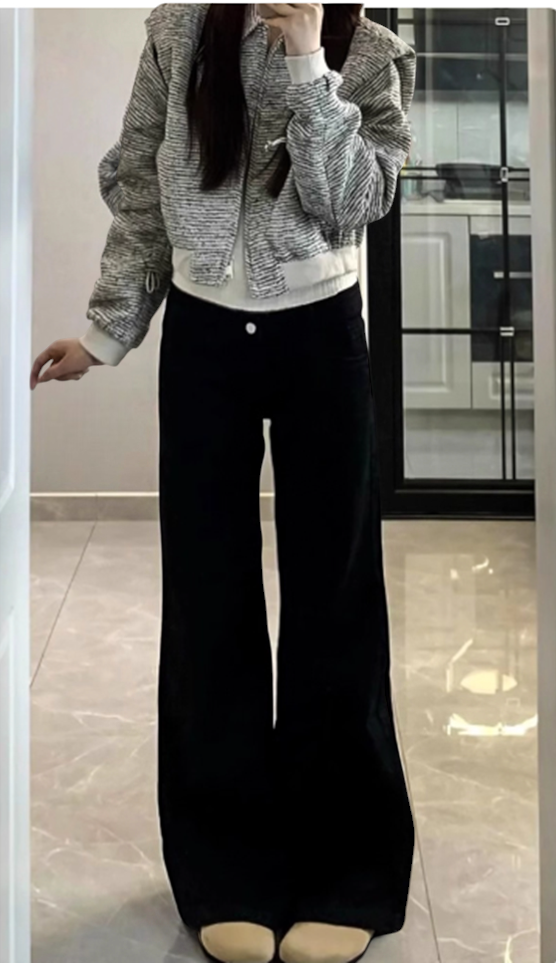 修身彈力微喇馬蹄褲 (黑)