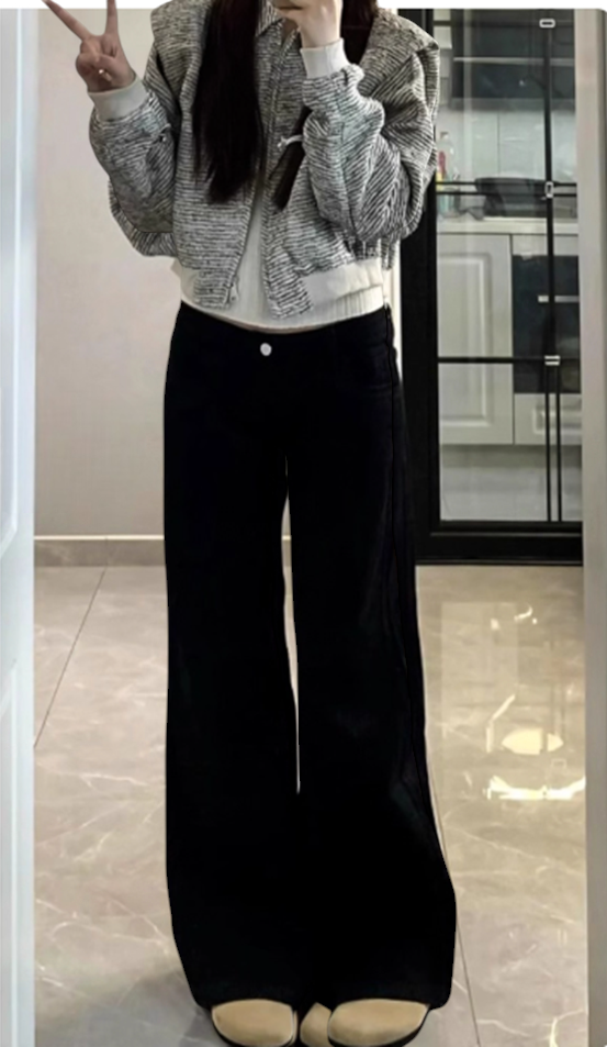 修身彈力微喇馬蹄褲 (黑)