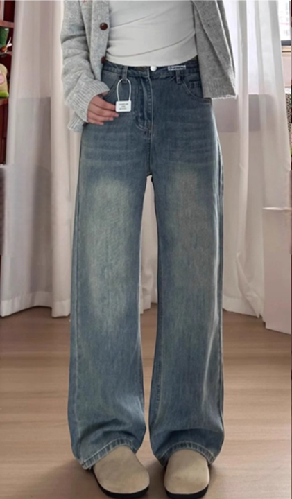 圖片2 復古丹寧藏肉直筒褲 (藍)