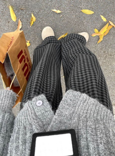 圖片22 慵懶格紋垂墜落地寬褲