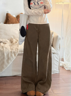 美式復古顯瘦咖色寬褲