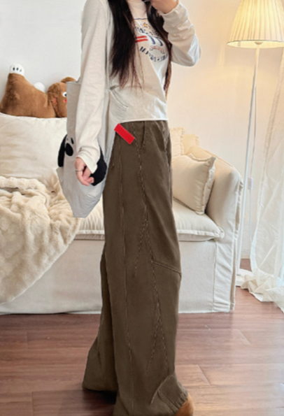 美式復古顯瘦咖色寬褲