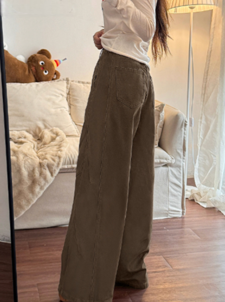 美式復古顯瘦咖色寬褲