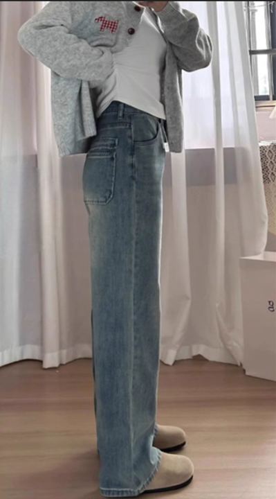 圖片3 復古丹寧藏肉直筒褲 (藍)