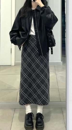 經典格紋長裙