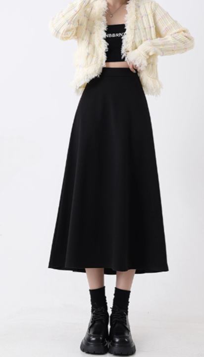 優雅黑高腰顯瘦裙