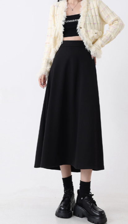 優雅黑高腰顯瘦裙