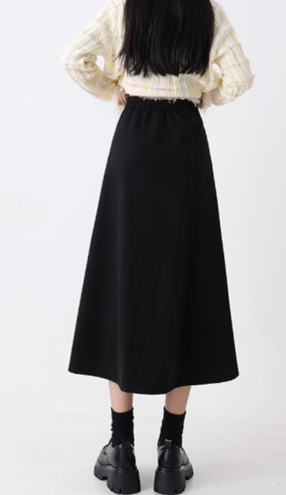 優雅黑高腰顯瘦裙