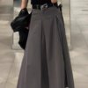知性灰西裝面料高腰百褶裙