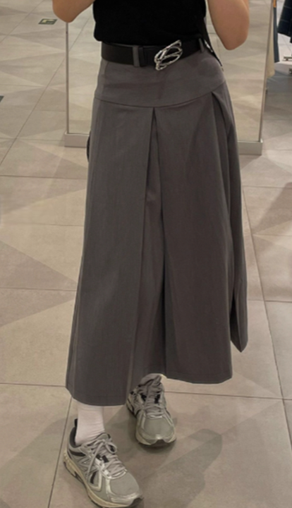 知性灰西裝面料高腰百褶裙